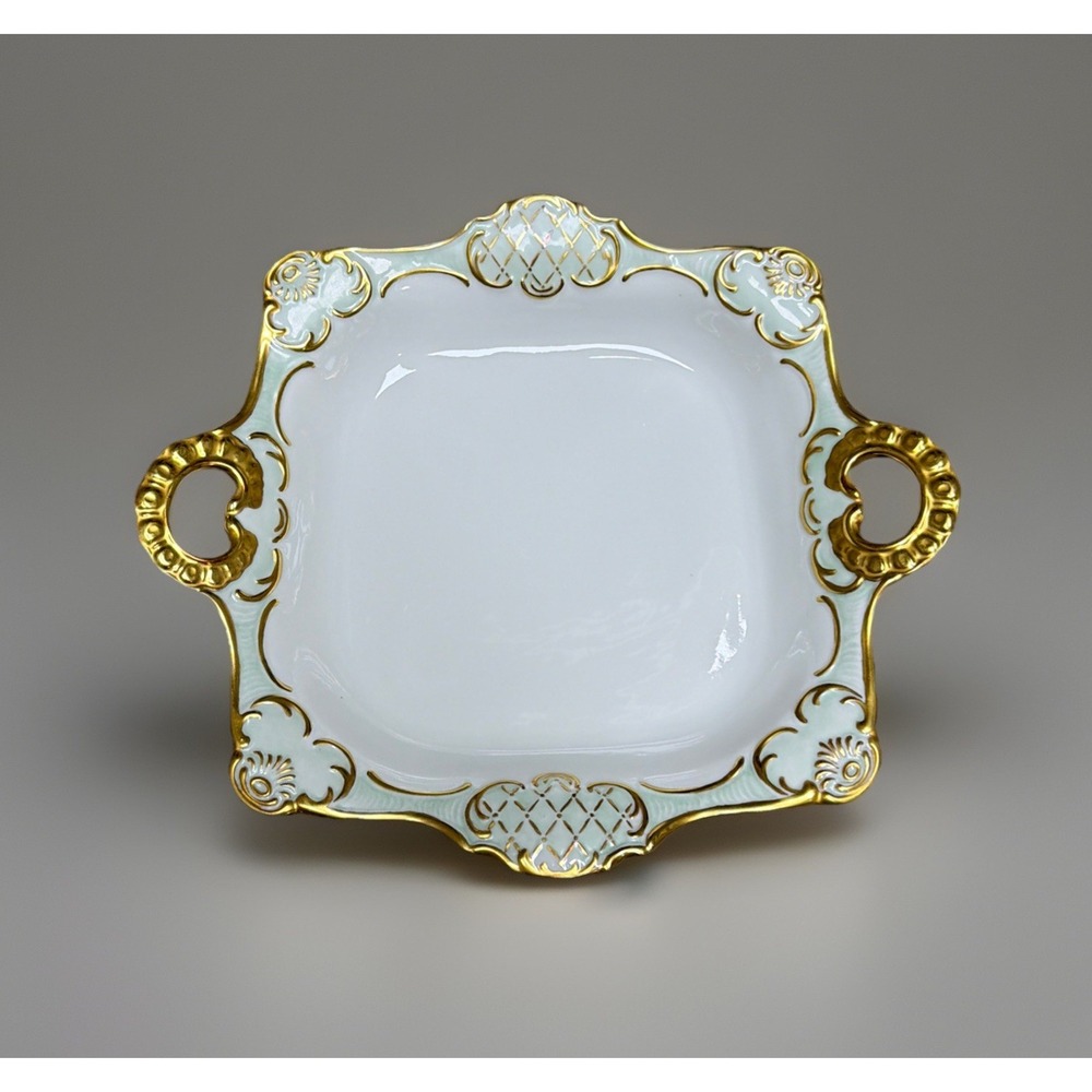 Vtg Bavaria Gerold Porzellan‎ White/Green Serving Dish Gold Gilt W Germany